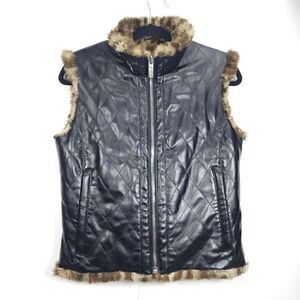 Spyder Women's Size 8 Black Animal Print Full-Zip Faux Leather Vest